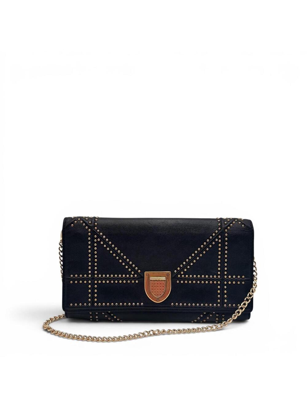 Christian Dior Studded Leather Chain Wallet / Clutch – Blackk
